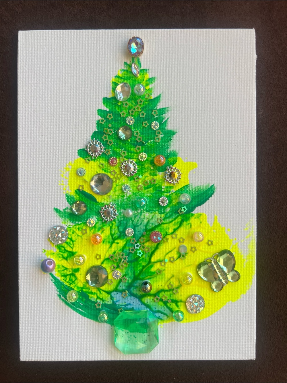 Green & Yellow Jeweled Christmas Tree Wall Art 5x7